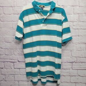 Vintage Duckster Striped Golf Polo Size‎ L Turquoise Skater Preppy USA Made